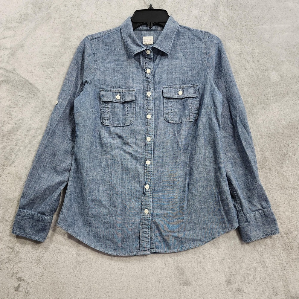 J.Crew Shirt Womens S Blue Chambray The Perfect Shirt Button Front Long Sleeve